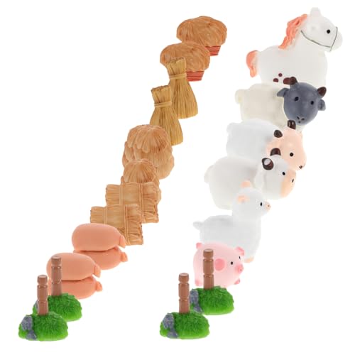 Milisten Miniatur-bauernhoftierfiguren Für Landschaftsdekor Mini-tierornamente Und Puppenhauszubehör Winzige Harzdekorationen Mit Mini-heuballen Und Kleinen Feengartenmodellen von Milisten