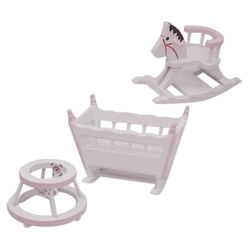 MILISTEN Miniatur Puppenhaus Möbel Set Teiliges Kinderzimmer Möbelset mit Holzschaukelpferd Mini Schaukelbett und Lauflernhilfe Realistische DIY Mini Kinderzimmer Dekoration von Milisten