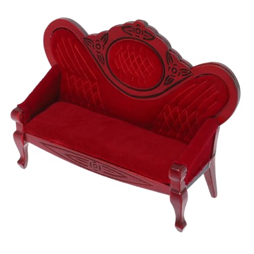 Milisten Retro Wohnzimmermodell Miniaturen für klein Mini-Puppenhaus winzige Puppenstubenmöbel Mini-Sofa-Modell puppenhaus Wohnzimmer möbel Mini-Raumsofa Mini Möbelmodelle Holz rot von Milisten