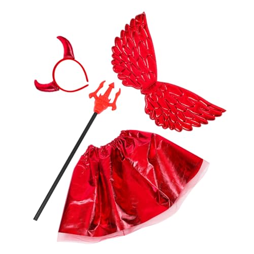 MILISTEN Teufel Horn Kostümset für Teiliges Cosplay Zubehör mit Roten Netzrock Einhornflügel und Herzstab für Halloween und Karneval MILISTEN Teufel Horn Kostümset für Teiliges Cosplay Zubehör mit Roten Netzrock Einhornflügel und Herzstab für Halloween und Karneval von Milisten