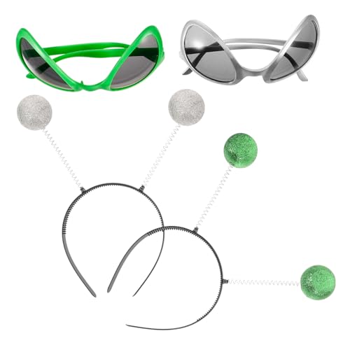 Milisten 1 Satz Außerirdische Kopfknopfbrille Halloween Ausländer Alien-Bühne außerirdische Antenne suchen LED Alien-Cosplay-Stirnbänder Alien-Stirnband-Requisiten Plastik von Milisten