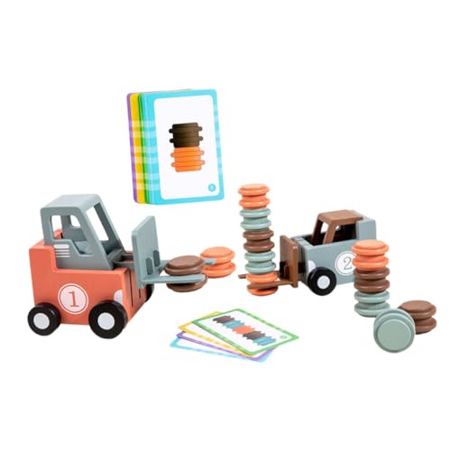 Milisten 1 Satz Brettspiel aus Holzgabel Bauauto Cartoon-BAU-Gabelstapler-Modell Kinderspielzeug bewegliches Automodell lustiges Baufahrzeug hölzern von Milisten