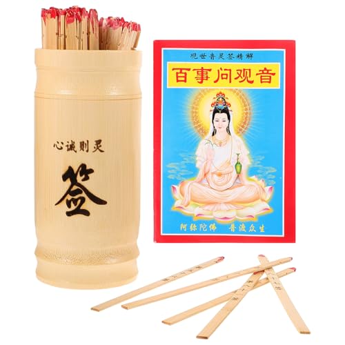 Milisten 1 Satz Chinese Fortune Sticks Divination Game mit Bambusbehälter und Buch Wahrsagewerkzeug für Buddhistische Tradition für Festlichkeiten und Familienfeiern von Milisten