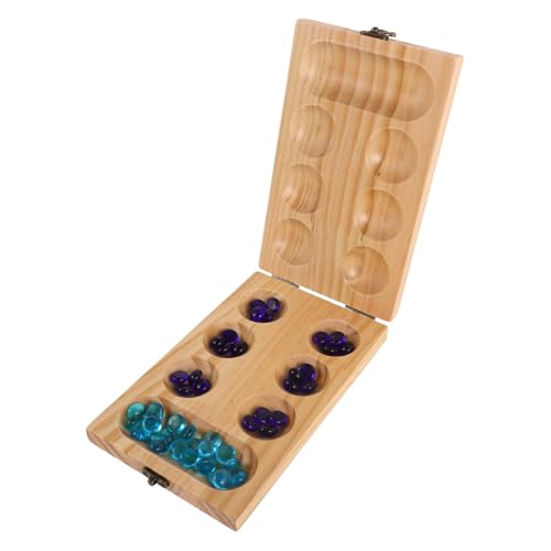 Milisten 1 Satz Faltbares Mancala aus Natürlichem Holz mit Glassteinen Familienfreundliches Strategiespiel für Jungen Aufbewahrungsbox für Reisen und Gemeinsames von Milisten