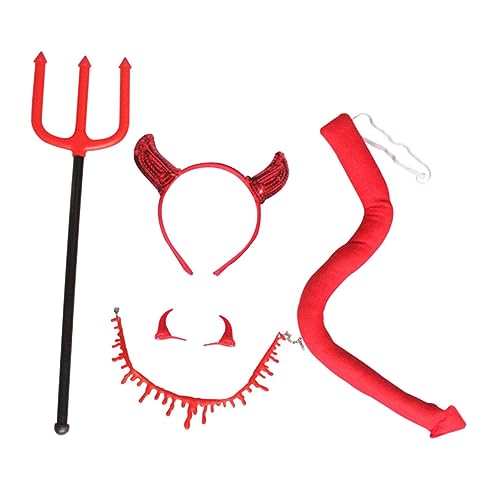Milisten 1 Satz Halloween Teufel Kostüm Set Teiliges Set mit Horn Haarreif Haarclips Halskette für Kostümparty und Cosplay für Halloween Feiern von Milisten