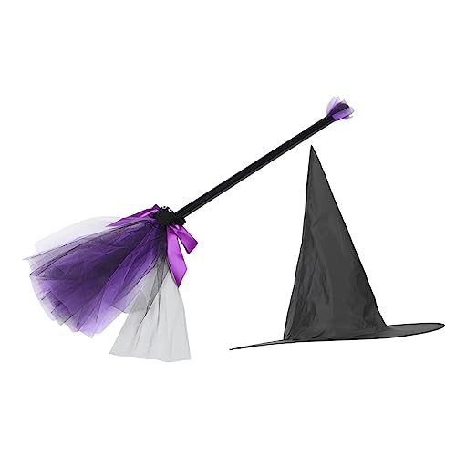 Milisten 1 Satz Hexen Kostüm Set mit Besen und Hut Magisches Kostüm für Halloween Cosplay und Mottopartys Leicht Komfortabel und Langlebig für und Perfektes für Freunde von Milisten