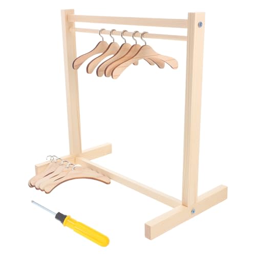 Milisten 1 Satz Holz Puppen Kleiderständer Miniatur Puppen Outfits Halter mit Bügel Zubehör für Puppenhaus zur Aufbewahrung und Präsentation von Kleidern von Milisten
