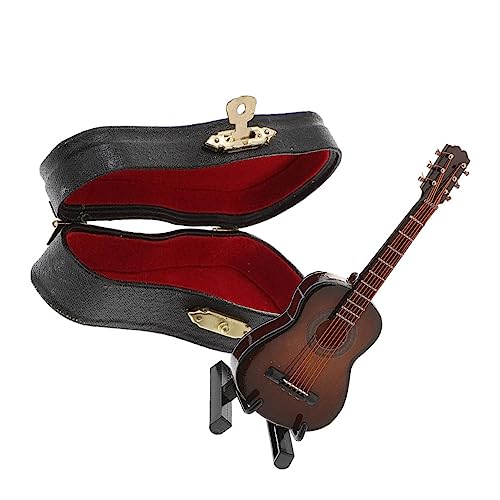 Milisten 1 Satz Klassisches Gitarrenmodell mit kleines Gitarrenmodell Miniatur Mini-Gitarrenmodell, kleine Ornamente Minigitarre für Puppenhaus Kupferkabel Coffee von Milisten