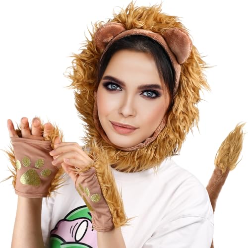 Milisten 1 Satz Kostüm Set für Teiliges Set mit Haarreif Löwenhandschuhen und Falschem Löwenschwanz für Fasching Karneval Halloween und Rollenspiele von Milisten