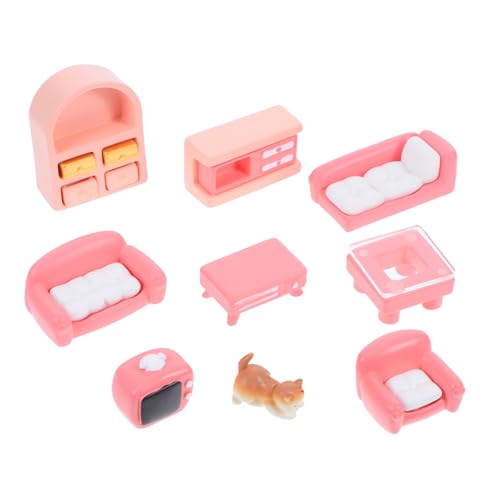 Milisten 1satz Miniatur Puppenhaus Möbel Teiliges Wohnzimmer Zubehör Mit Sofa Tisch Tv Schrank Und Niedlicher Katze Elegante Deko Für Kreative Wohnräume von Milisten