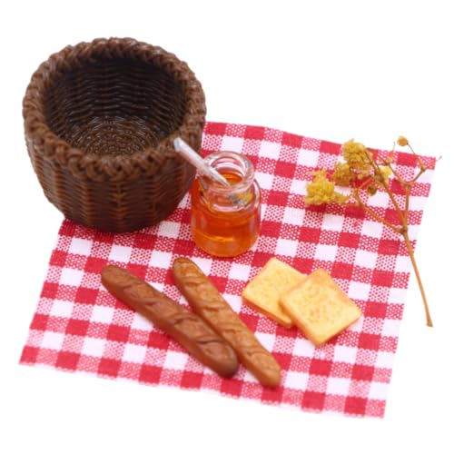 Milisten 1 Satz Mini-Frühstücksset Dekoration Miniatur Harzhandwerk Mini-Szenen-Layout-Requisite Mini-DIY- Mini-Brotkorb- Mini-Food- Mini-Küchenmodellspielzeug Stoff von Milisten