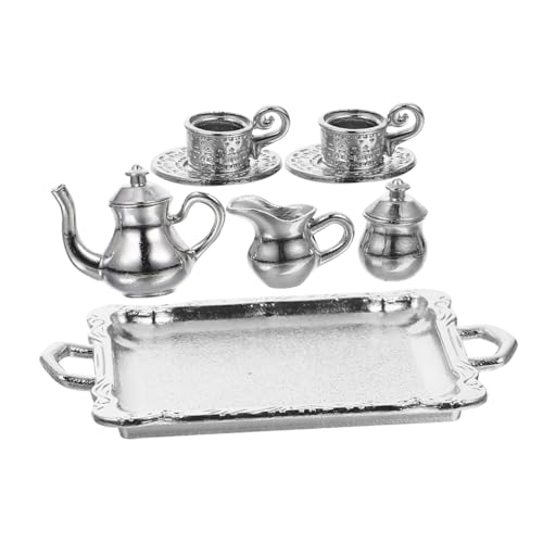 Milisten 1 Satz Mini-teeset Teezubehör Rollenspielset Mini-tassen Miniaturutensilien Puppenhaus Teetasse Puppenhaus Miniaturen Mini-küchenzubehör Legierung Silver von Milisten