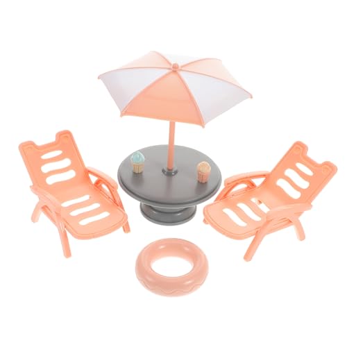 Milisten 1 Satz Miniatur Strandstuhl Set für Strandaccessoires Liegestuhl Regenschirm und Schwimmring für Puppenhaus und Fantasievolles von Milisten