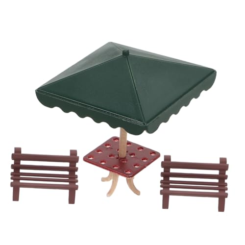 Milisten 1 Satz Parkstuhl Modell Mini-Hausbedarf Mini-Hausbank Modell Einer Mini-Sonnenschirmbank Miniatur- Dollhouse Dekorationen Puppenmöbel Plastik Coffee von Milisten