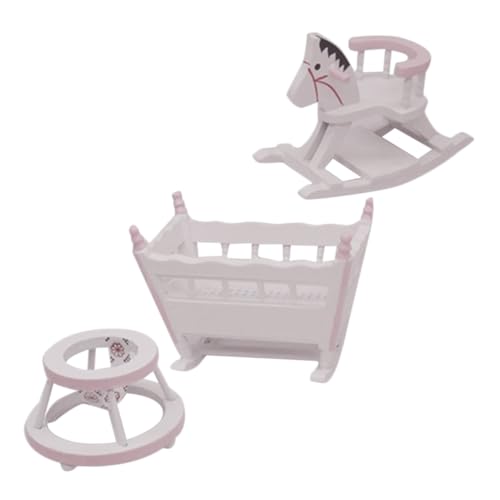 Milisten 1 Satz Puppenhaus-möbelmodell Kleine Puppenstubenmöbel Mini-Wiege Miniatur Kinderzimmer Möbel Mini-möbelverzierung Spielhausmöbel Miniatur-schaukelpferd Mini-kinderzimmermöbel Holz von Milisten