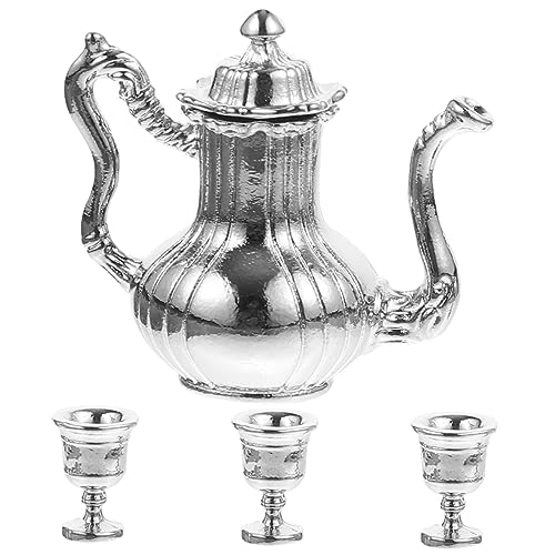 Milisten 1 Satz Satz Miniaturutensilien wohnaccessoires sammlerstücke Tee kocher teekaraffe Tee Geschirr Set Mini-Tassen Mini-Küchenzubehör Mini-Teetassen Küche Rollenspiel Metall Silver von Milisten