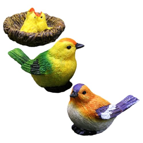 Milisten 1 Satz Simulationsvogelverzierung gartendekoration gartendeko rostoptik Vogelattrappen für Fensterdekoration Ornamente Puppenhaus Figuren Miniaturvögel Vogelnest für Garten Harz von Milisten