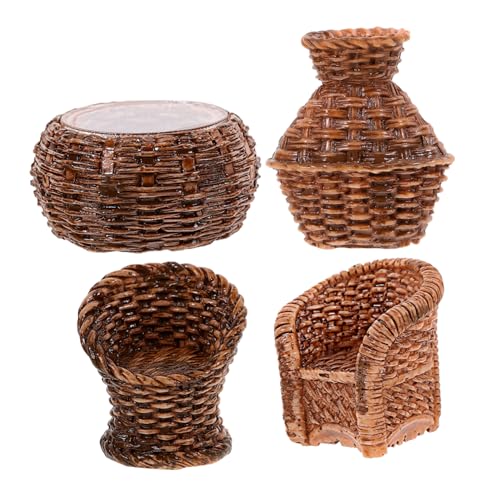 Milisten 1 Satz Simuliertes Rattan -Modell Modelle Rattan stühle eincremehilfe Wohnkultur puppenhaus Zubehör für Puppenhäuser Tiny House liefert Puppenmöbel Harz Light Brown von Milisten