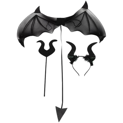 Milisten 1 Satz Teufel Kostüm Set für Halloween Teiliges Set mit Flügeln Horn und Fliege für Cosplay und Halloween Partys Hochwertige Stoffe für Unvergessliche von Milisten