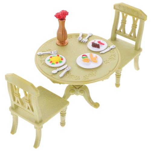 Milisten 1 Set Mini Doppel Tisch Und Stuhl Puppe Möbel Miniatur Stühle Abs Grün von Milisten