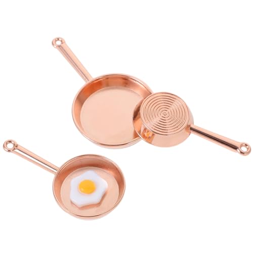 Milisten 1 Set Mini Küchengeschirr Miniatur Bratpuppe Mini Lebensmittel DIY Kleines Omelett Zubehör Realistische Mini Pfanne Kleine Erste Kleine Pfanne Für Mädchen Miniatur von Milisten