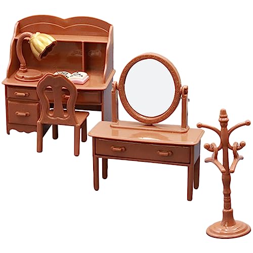 Milisten 1 Set Mini Schminktisch Modellzubehör Schreibtischstuhl Puppenhausmöbel Schreibtisch Für Miniatur Hausmöbel Mini Möbelmodell Winzige Möbel Miniaturen Brauner Kunststoff von Milisten
