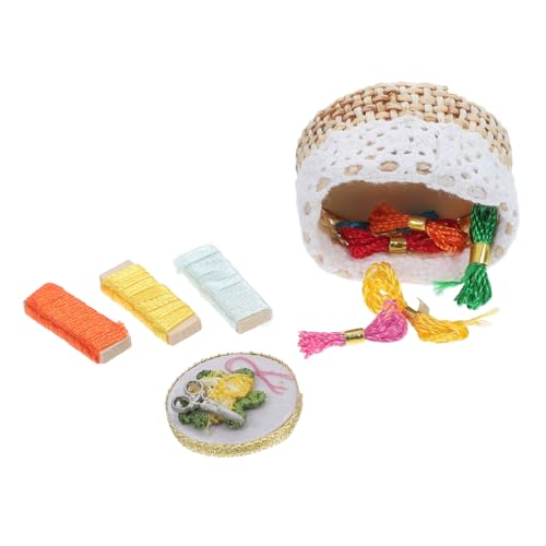 Milisten 1 Set Mini Stickerei Werkzeug Korb Möbel Hohe Kit Miniatur Nähen Puppenhaus Zubehör Stickgarn Holz von Milisten