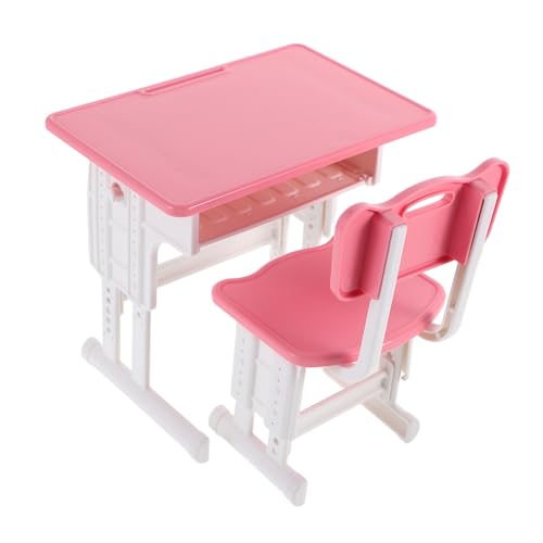 Milisten 1 Set Puppenhausmöbel: Miniatur-Tisch- Und Stuhlmodell, Klassenzimmerspielzeug, Miniatur-schulspielset Für Puppenhaus-studienzimmerzubehör, Rosa von Milisten