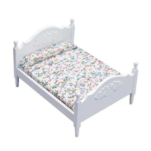 Milisten 1stück Miniatur Doppelbett Für Puppenhaus Lifelike Mini Möbel Accessoire Für Kinderzimmer Dekoration Und Spielzeug Maßstab Weißes Design von Milisten