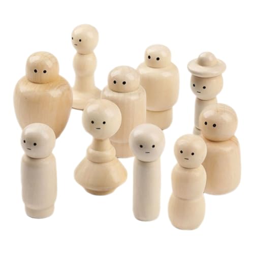 Milisten 10 Stück Holzfiguren Mein Puppe mit Haaren Peg-Puppe Steckpuppen unvollendet Puppen aus Holz dekorative Holzpuppen unbemaltte Peg -Puppen Miniaturdekor von Milisten