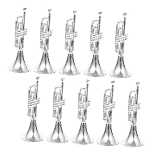 Milisten 10 Stück Musikinstrumentenmodell Silberne Spielzeugtrompete für Musikinstrumente Miniaturen Puppe Dekoration Trompetenmodellbau dekoratives Trompetenmodell Plastik Silver von Milisten