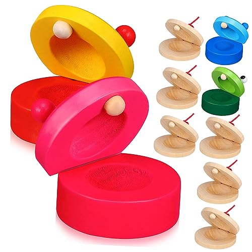 Milisten 10 Stück Teiliges Kastagnetten aus Holz mit Naturfarbenen und Bunten Cartoon Motiven Kleines Percussion Instrument für Musikalische Früherziehung Langlebig und Kindgerecht von Milisten