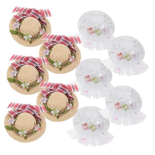 Milisten 10 Stück Teiliges Mini Strohhut Schleifen und Spitzenblumen Handgewebte Puppenhüte für DIY Basteln Weihnachtsdekoration Miniatur Schmuckaccessoires für Kuscheltiere und von Milisten