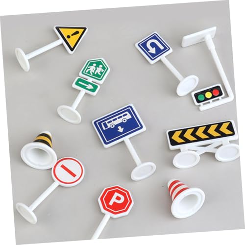 Milisten 10 Stück Teiliges Miniatur verkehrszeichenspielzeug Realistische Straßenschilder und Verkehrsbarrieren Robustes Material Leuchtende Farben Leicht und Kompakt Verkehrserziehung und von Milisten