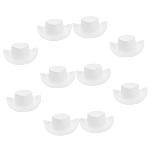 Milisten 10 Stück Teiliges Weiße Mini Cowboy Hüte aus Langlebigem Kunststoff Leichte Dekorative Miniatur Western Cowboyhüte für DIY Basteln Puppendekoration Party und Kreative von Milisten