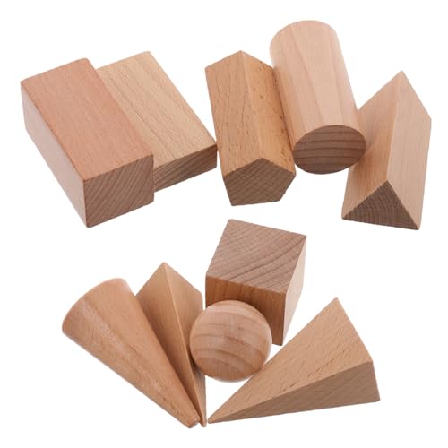 Milisten 10 Stück geometrisches Modell Geometrie Bausteine Blöcke mit Fester Geometrie Hölzerner geometrischer Feststoff Formspielzeug Blöcke für die Geometrie Beige von Milisten