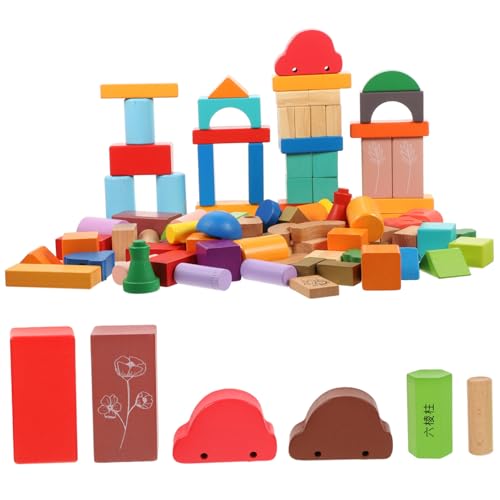 Milisten 100 Stück Holzbausteine für Kleinkinder Bunte Geometrische Bauklötze aus Natürlichem Holz Pädagogisches für Frühe Bildung Ab Jahr ohne Scharfe Kanten von Milisten