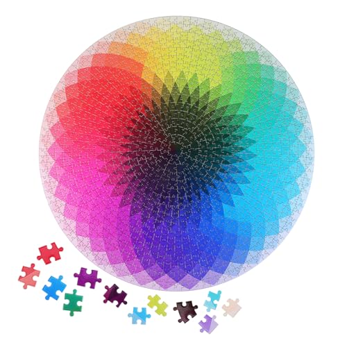 Milisten 1000 Stück Teiliges Regenbogen Puzzle für Erwachsene Farbverlauf Design Farbwechsel Rundes Jigsaw Puzzle aus Papier Anspruchsvolles Legespiel zur Entspannung und von Milisten