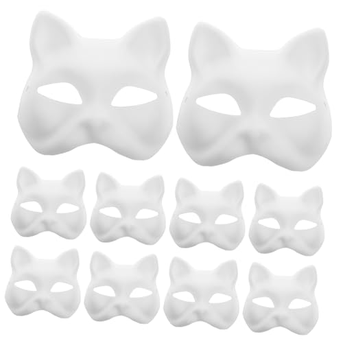 Milisten 10Stücke Katzenmasken Set Leere Katzenmasken zum Bemalen für Halloween DIY Masken für Kostümparty Kreative Gesichtsmaske für Erwachsene Sicher aus Gefertigt von Milisten