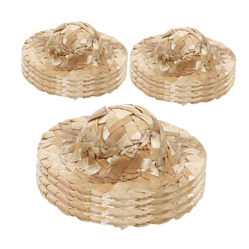 Milisten 12 Stück Mini-Hut aus Strohgeflecht für Kappen Mini-Strohhüte zum Basteln Puppenstuben-Strohhüte Tipps Kleiner Zylinder Mini gewebter Hut exquisites Hutdekor Beige von Milisten