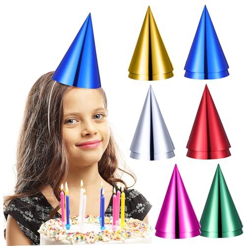 Milisten 12 Stück Partyhüte für Kindergeburtstag Aluminiumfolie Hüte Gold Silber Rot Grün Blau und Wiederverwendbare für Unvergessliche Feiern von Milisten