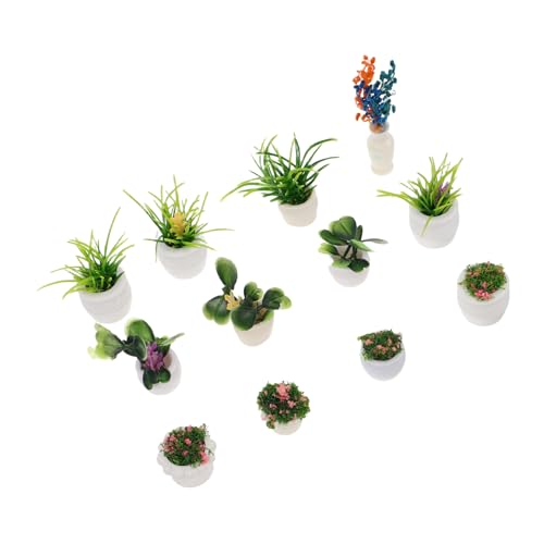 Milisten 12 Stück Puppenhaus Topfpflanze Mini Puppenhaus Zubehör Miniaturpflanze Bonsai Miniatur Bonsai Gefälschte Topfpflanzen Bonsai Dekoration Kunststoff von Milisten