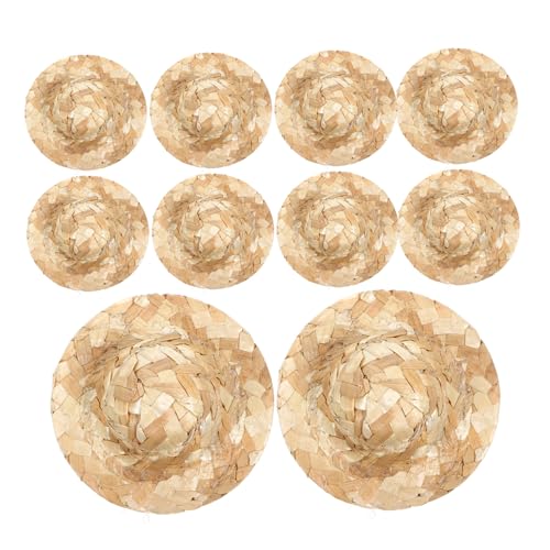 Milisten 12 Stück geflochtener Strohhut kleine Strohkappe Basteln Sie Strohhüte für Puppen Mini-Craft-Hüte kleine Strohhüte UV Mini House Decor Kleiner Hut DIY stütze Beige von Milisten