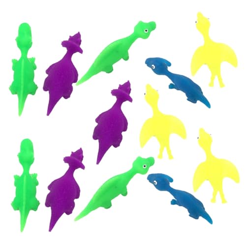 Milisten 12Stücke Dinosaurier Finger Schleuder Elastische Fliegende Dinosaurier Spielzeuge mit Cartoon Design Zufällige Farben für Partytüten von Milisten