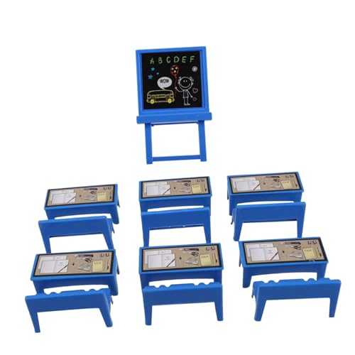 Milisten 13stücke Miniatur Schulspielset Teiliges Set Mit Schreibtisch Stühlen Und Tafel Für Puppenhäuser Robuste Kunststoffmöbel Für Kreatives Spielen Für Junge Mädchen von Milisten