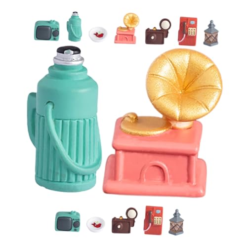 Milisten 14 Stück Teiliges Set Haushaltsgeräte Modell aus Resin für Puppenhaus Dekoration Retro Telefon Fernseher Laterne Isolierkanne Schüssel Detailreiche und Langlebige Miniaturmöbel von Milisten