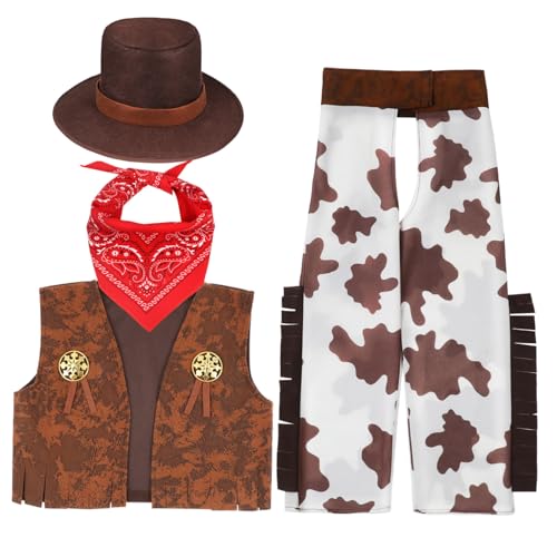 Milisten 1Satz Cowboy Kostüm für Kleinkinder Halloween Verkleidung Cowboy Outfit mit Hut Weste und Hose Langlebig und Bequem für Karneval und Mottopartys von Milisten