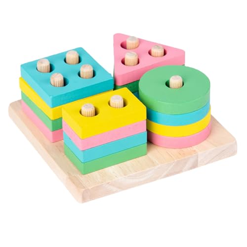 Milisten 1Satz Geometrische Holzbausteine Pädagogisches Stapelspielzeug für Frühes Lernspielzeug für Form und Farbenkennung Sicheres und Langlebiges Holzmaterial von Milisten