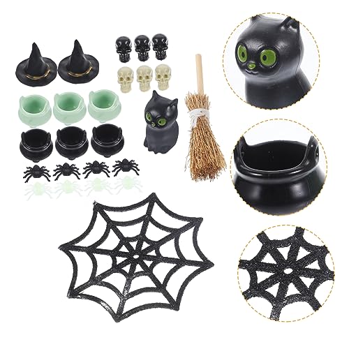 Milisten 1Satz Halloween Teiliges Dekorationsset mit Hexenhüten Miniaturschädeln und Gruseligen Figuren für Puppenhaus und Halloween Feiern von Milisten