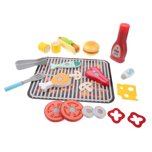 Milisten 1Satz Holz Küchen Spielset für Simuliertes Grillspielzeug mit Gemüse Fleisch und Zubehör Lernspielzeug für Kleinkinder Fördert Kreativität und Rollenspiele von Milisten